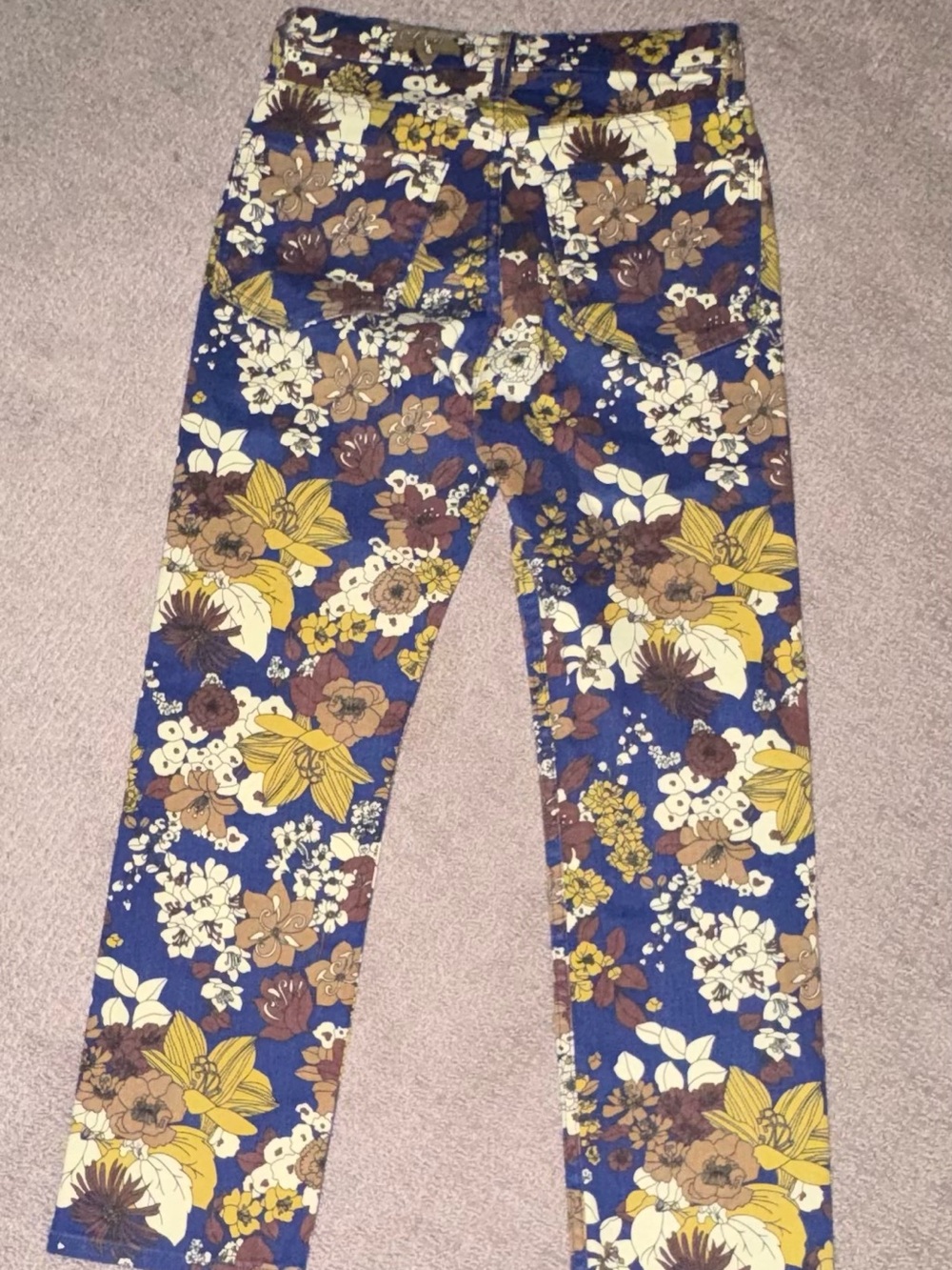 MOTHER Blue Floral Straight-Leg Jeans with Yellow & Brown Accents - Picture 2 of 7